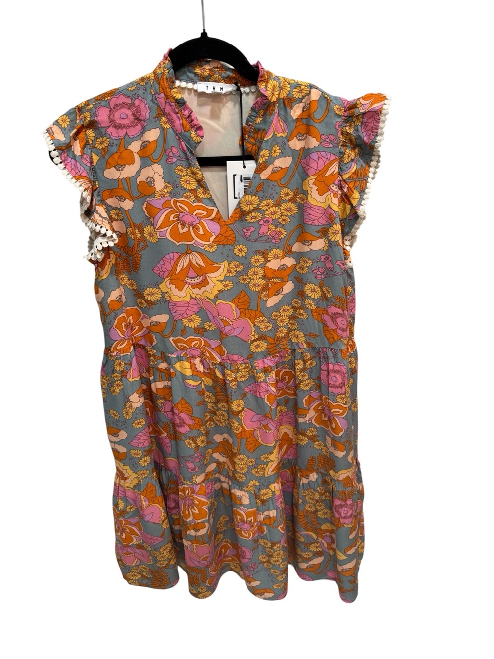 THML Short Tiered Floral Dress Sz S Ruffle Sleeves Tropical Vacation Summer NWT